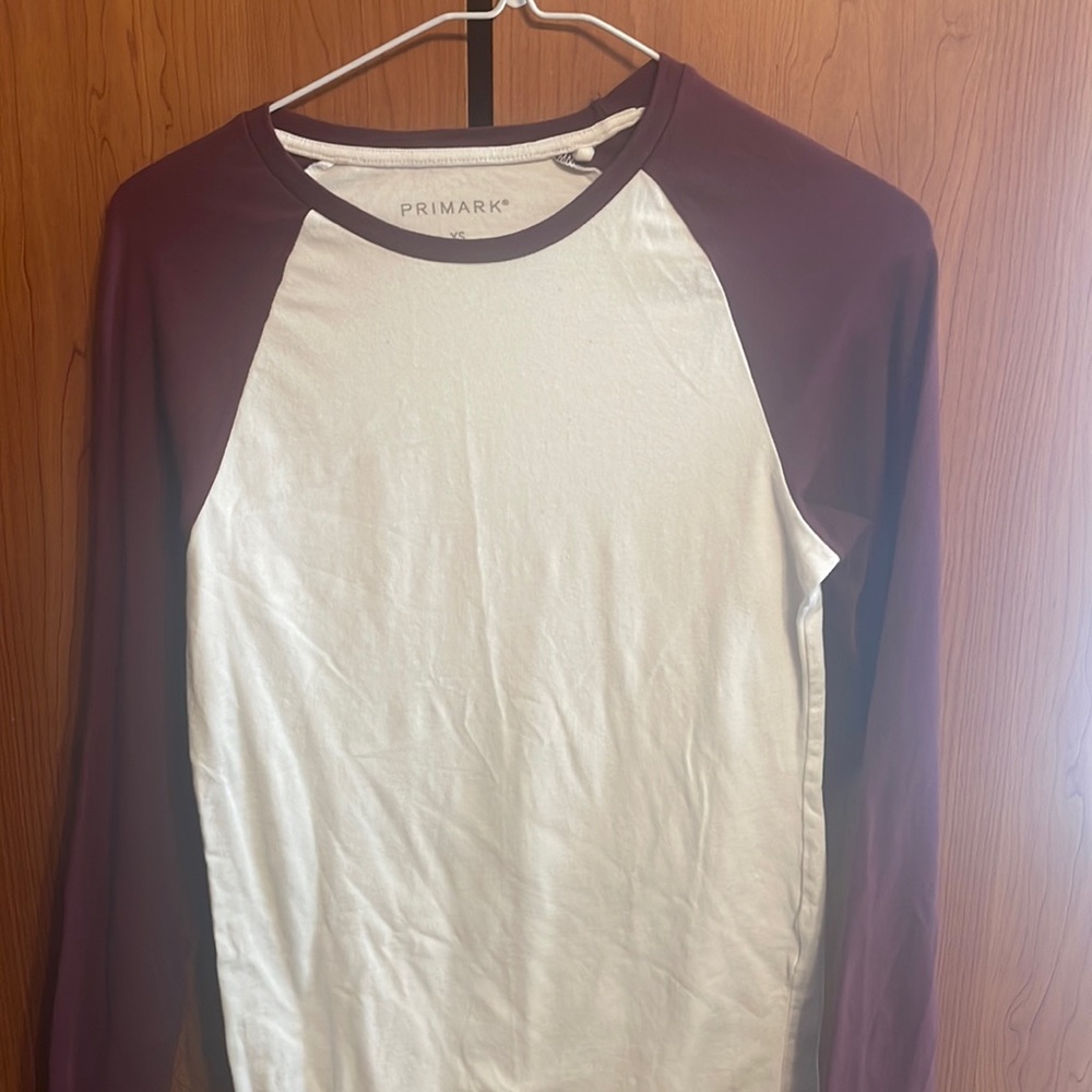 Primark Long Sleeve Baseball Tee White/Marion Size XS